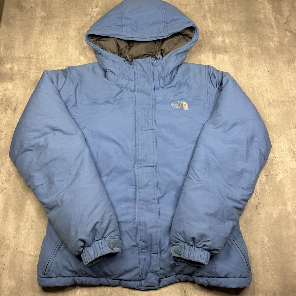 The North Face Puffer Jacket Womens Medium Blue Quilted Insulated Full Zip Warm